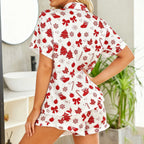 Christmas Pajamas Women 2 Piece Set Santa Print Short Sleeve