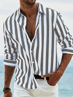 Leah | Men's Linen Shirt | Summer, Striped, Relaxed Fit | Blue & White