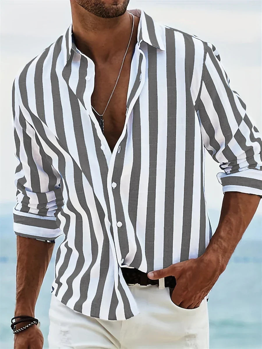 Leah | Men's Linen Shirt | Summer, Striped, Relaxed Fit | Blue & White