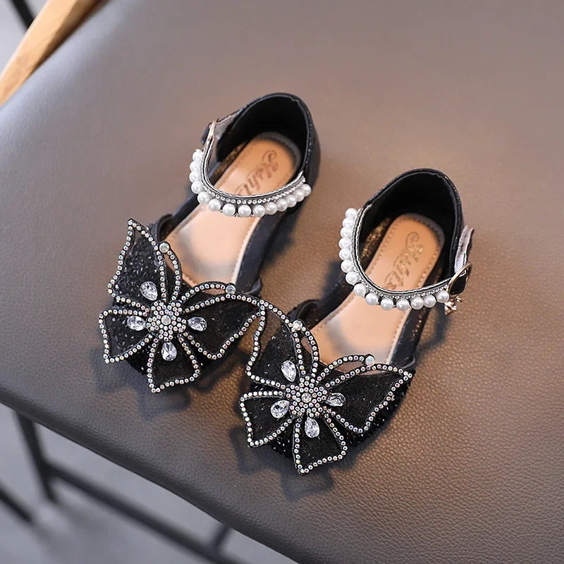 Kids Sandals Little Girls Flat Heel Bow Sequin Rhinestone Glitter Bling