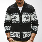 Mens christmas jumper deer jacquard knit cardigan long sleeve