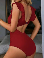 Women One Piece Swimsuit Tummy Control V Neck High Cut Mesh