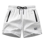 Men Swim Shorts Seersucker Quick Dry Mesh Lined Zipper Pockets