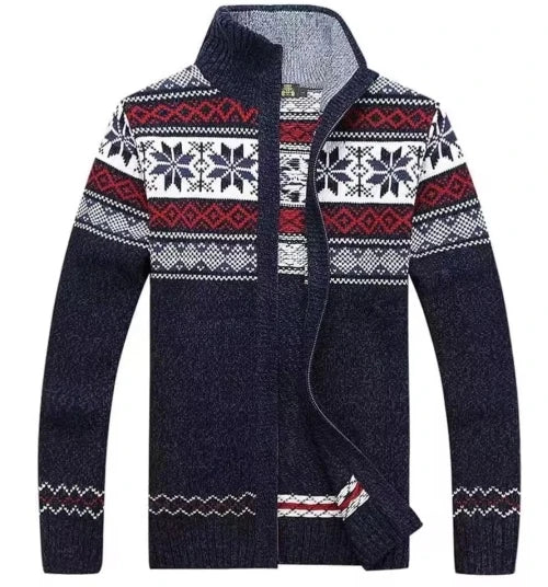 Christmas Cardigan Men | Nordic Pattern Knit Zip Up Long Sleeve Winter