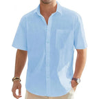 Linen Shirt Men Short Sleeve Cotton Casual Button Up Lightweight