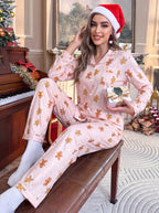 Women Christmas Pajama Set 2 Piece Long Sleeve Ankle Length Pants