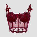 Corset Top Women Floral Embroidered Sheer Mesh Structured Cami | Calla