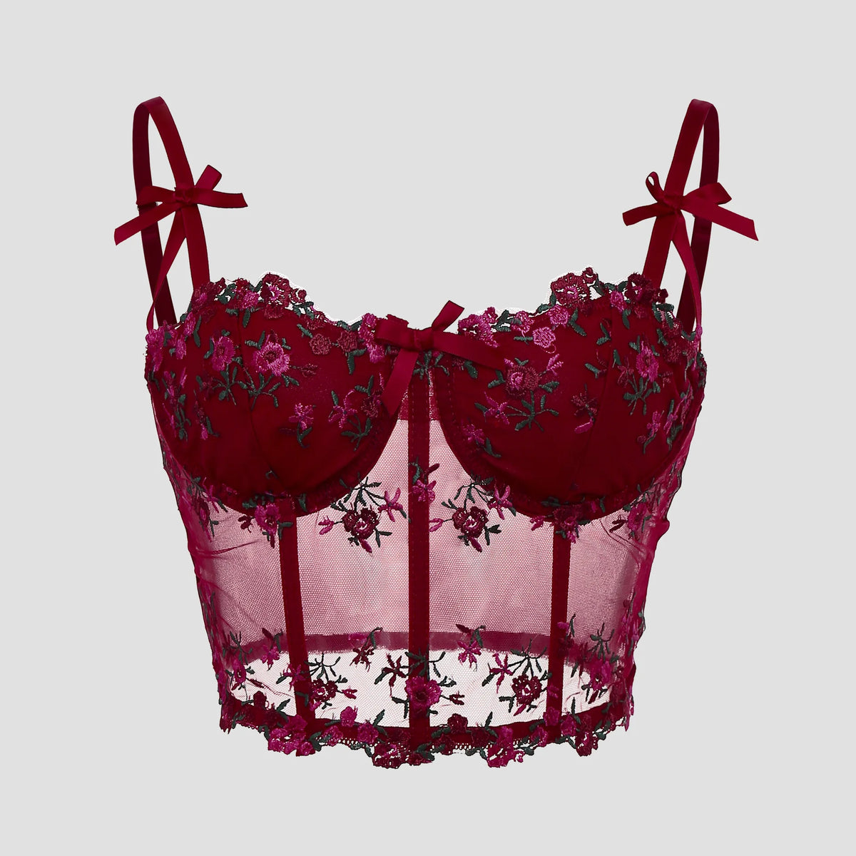 Corset Top Women Floral Embroidered Sheer Mesh Structured Cami | Calla