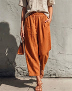 Wide Leg Linen Pants Women Relaxed Fit Drawstring Waist | Kaia