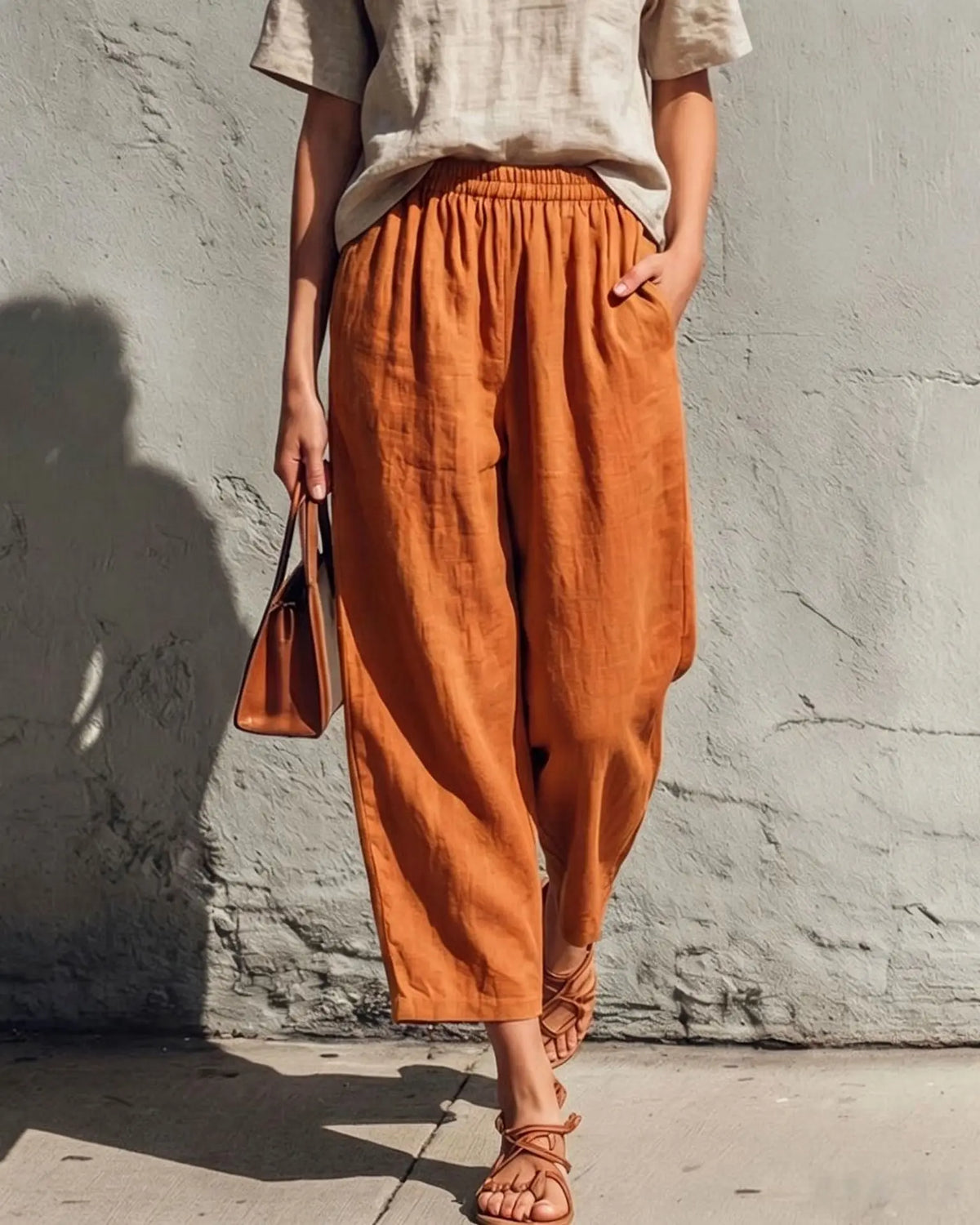 Wide Leg Linen Pants Women Relaxed Fit Drawstring Waist | Kaia