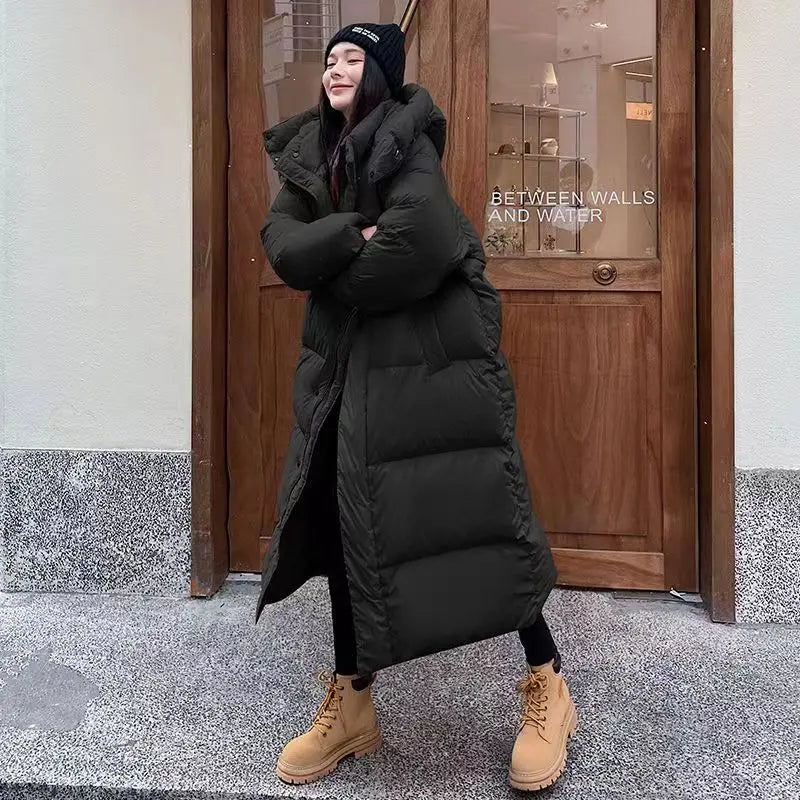 Women Long Down Jacket Hooded