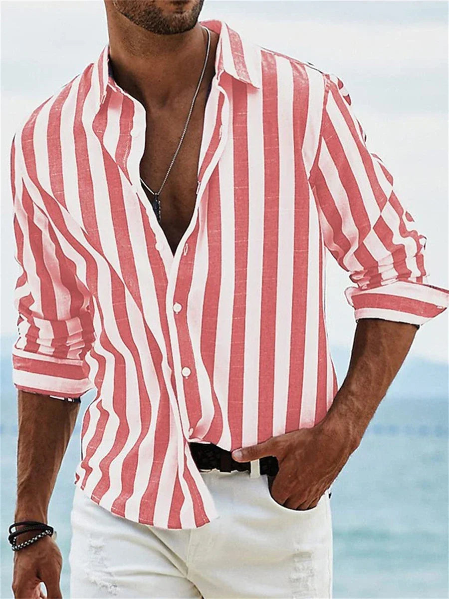 Leah | Men's Linen Shirt | Summer, Striped, Relaxed Fit | Blue & White