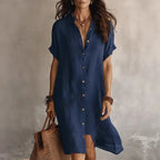 Women Shirt Dress Cotton Linen Loose Fit Button Down | Faye