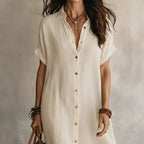 Women Shirt Dress Cotton Linen Loose Fit Button Down | Faye