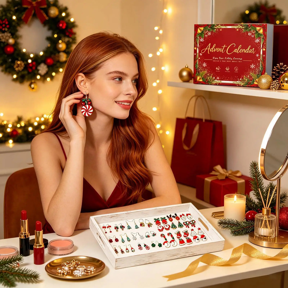 Jewelry Advent Calendar 24 Days Christmas Dangle Earrings Set Women