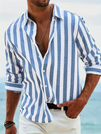 Leah | Men's Linen Shirt | Summer, Striped, Relaxed Fit | Blue & White