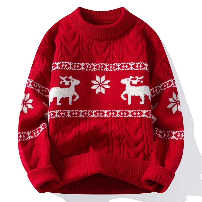 Christmas Jumper Men | Thick Knit Reindeer Pattern Winter Warm