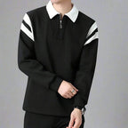 Men Cotton Blend Long Sleeve Polo Zipper