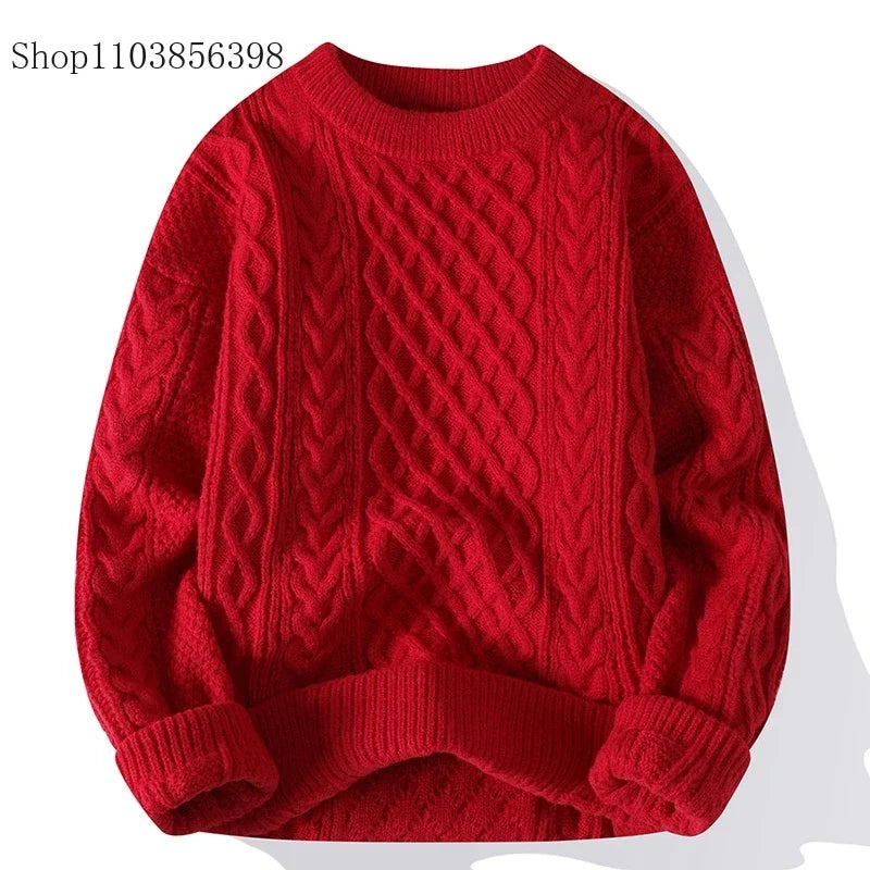 Christmas Jumper Men | Wool Blend Knitted Crewneck Pullover Sweater
