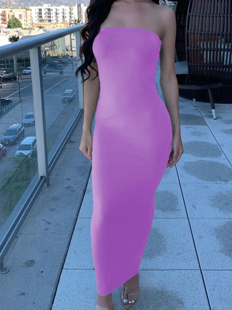 Wrap Dress Women Strapless Ankle Length Stretch Bodycon Dress