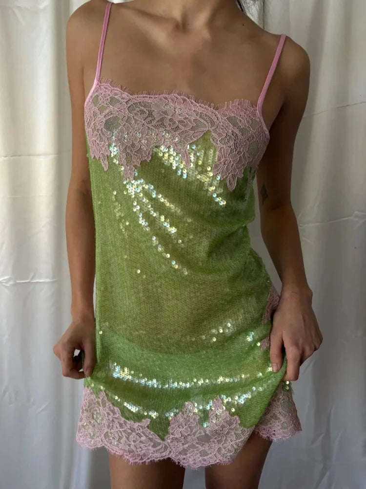 Women Sequin Dress Sleeveless Bodycon Mini High Waist Sparkly