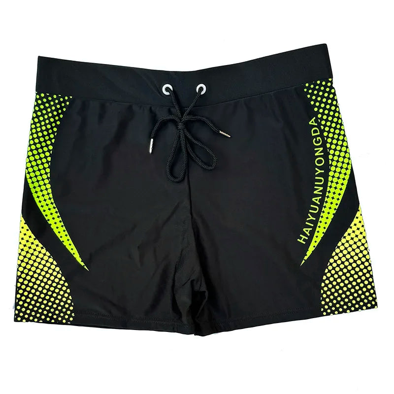 Men Swim Shorts Quick Dry Stretch Geometric Letter Graphic Print