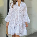 Women Lace Dress Boho Wide Sleeve Button Front | Mila