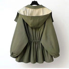 Women Hooded Windbreaker Jacket Patchwork