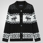 Mens christmas jumper deer jacquard knit cardigan long sleeve