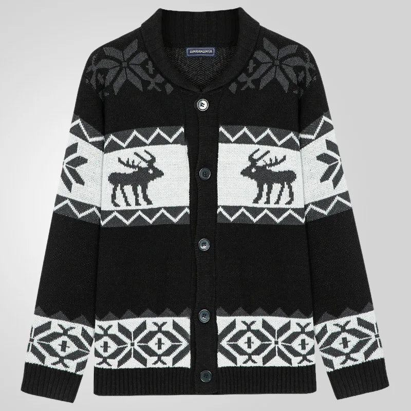 Mens christmas jumper deer jacquard knit cardigan long sleeve