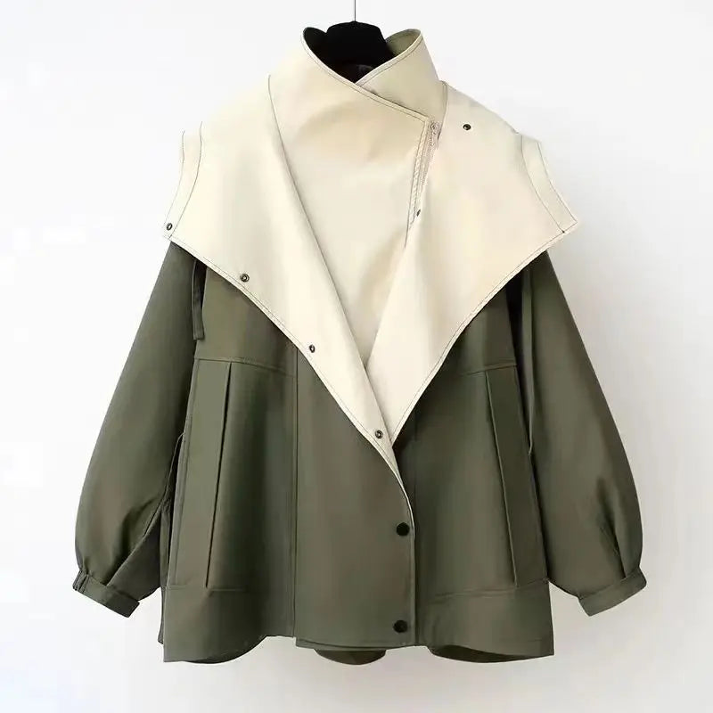 Women Hooded Windbreaker Jacket Patchwork
