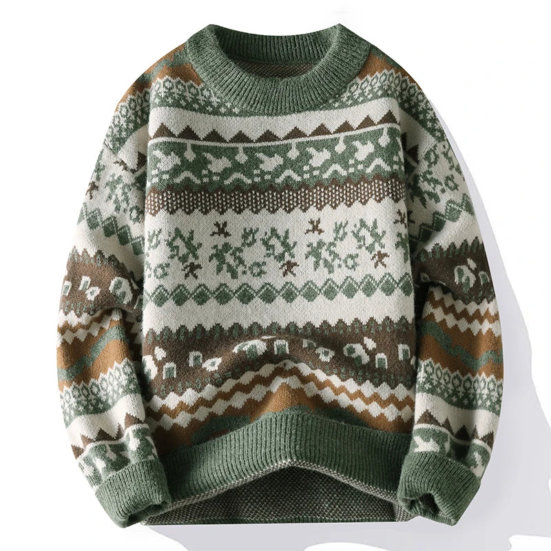 Men Christmas Jumper Reindeer Pattern Knitted Long Sleeve Crew Neck