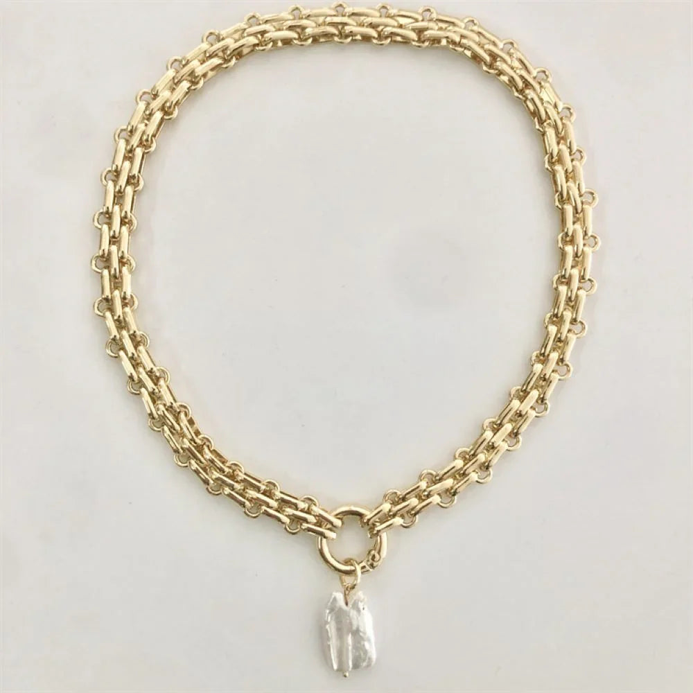 Baroque Freshwater Pearl Necklace Dual Tone Chain