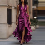 Halterneck Dress Women Maxi Wrap Asymmetric Hem | Honor