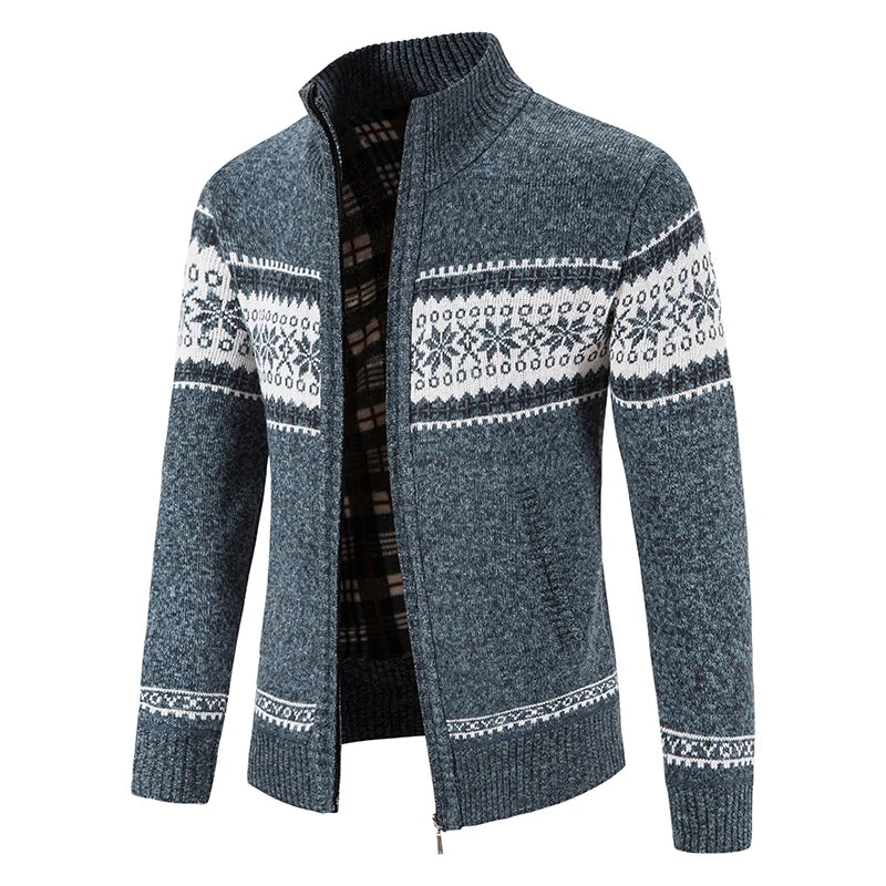 Men Christmas Jumper Knit Turtleneck Cardigan Coat Winter Fleece
