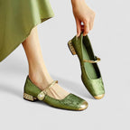 Embla | Ballet Flats | Pearl Embellished, Square Toe, Ankle Strap | Women's