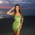 Sequin Party Dress Women Mini Tassel Spaghetti Strap Square Neck