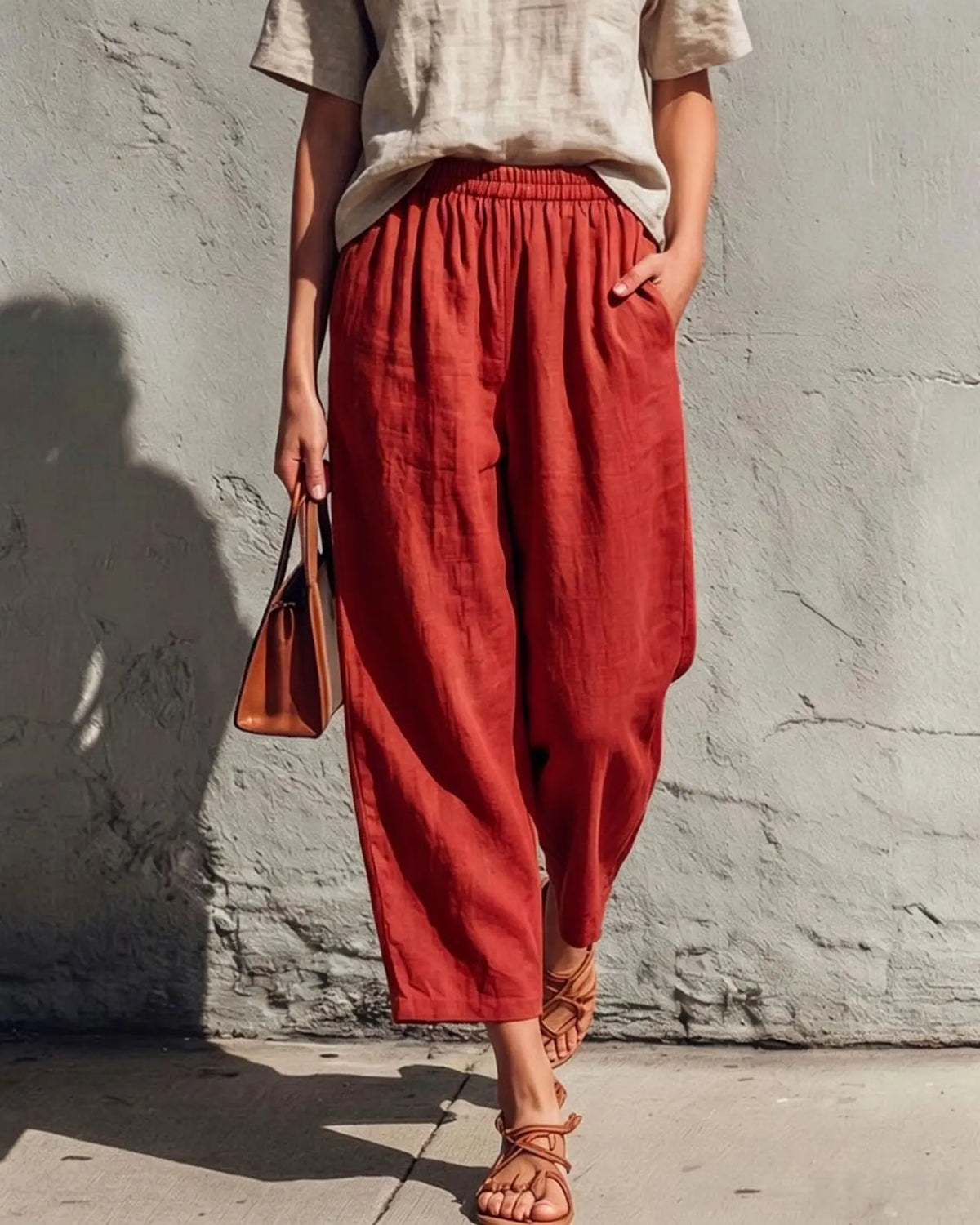 Wide Leg Linen Pants Women Relaxed Fit Drawstring Waist | Kaia