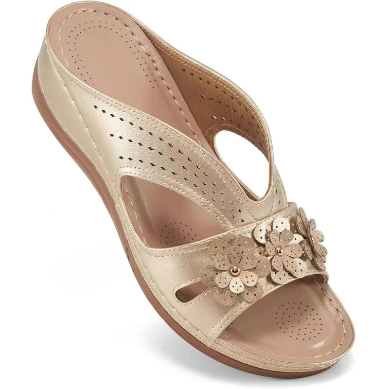 Women Wedge Sandals Platform Flower Hollow Open Toe Non Slip Sole