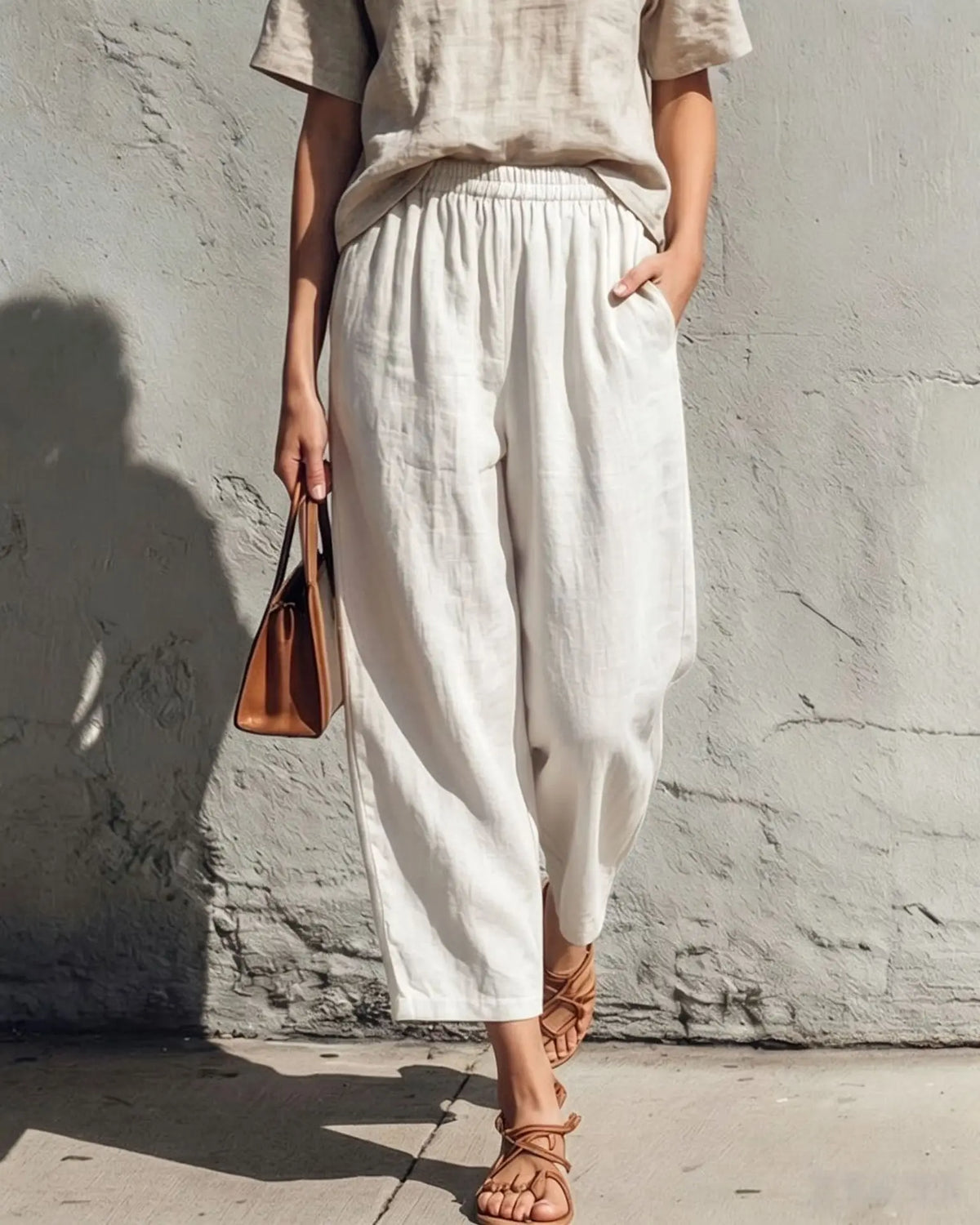 Wide Leg Linen Pants Women Relaxed Fit Drawstring Waist | Kaia