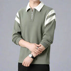 Men Cotton Blend Long Sleeve Polo Zipper