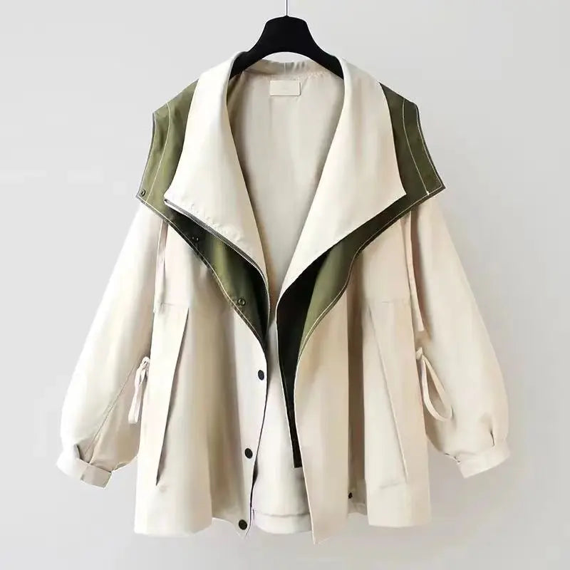Women Hooded Windbreaker Jacket Patchwork