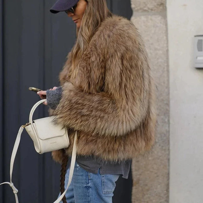 Sabine | Women's Faux Fur Coat | Brown, Plush Fashion Coat | Winter