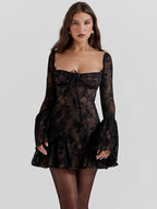 Women Lace Mini Dress Flared Long Sleeves | Zara