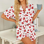 Christmas Pajamas Women 2 Piece Set Santa Print Short Sleeve