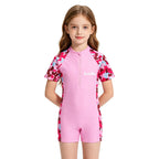 Girls Swimsuit One Piece Short Sleeve Toddler Kids 3 to 10 Years