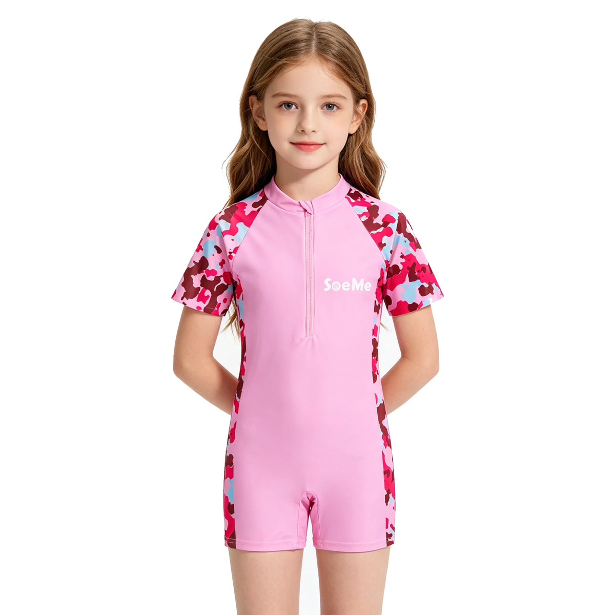 Girls Swimsuit One Piece Short Sleeve Toddler Kids 3 to 10 Years
