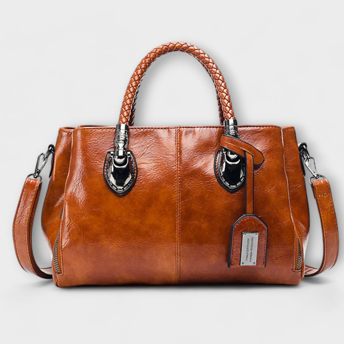 Women structured handbag in a balanced silhouette available in Black Blue Red and Brown