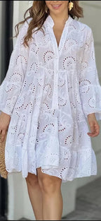 Women Lace Dress Boho Wide Sleeve Button Front | Mila