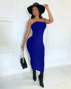 Wrap Dress Women Strapless Ankle Length Stretch Bodycon Dress